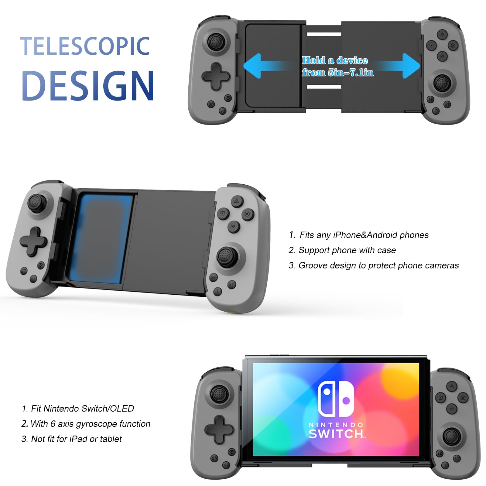 Wireless Gamepad for iPhone/Android/PC/PS5 - Turbo/Gyro/Dual Motors - Perfect for Cloud Gaming & Streaming