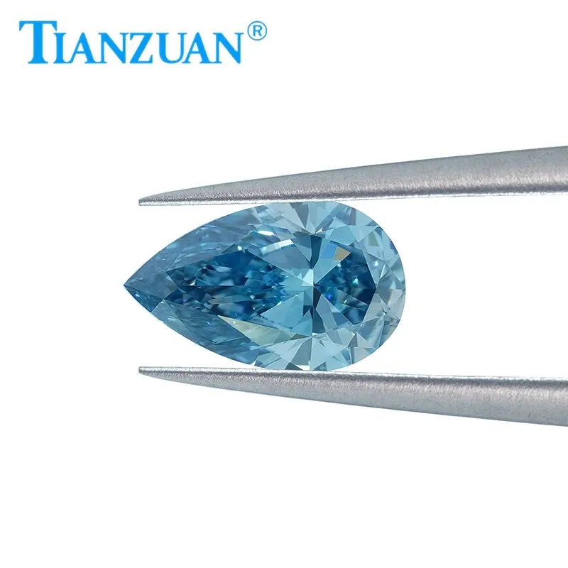 1ct VVS1 Lab Grown CVD Diamond - Pear Cut Fancy Vivid Blue Loose Gemstone (2EX Cut, GEMID Certified) for Engagement Rings & Fine Jewelry Making