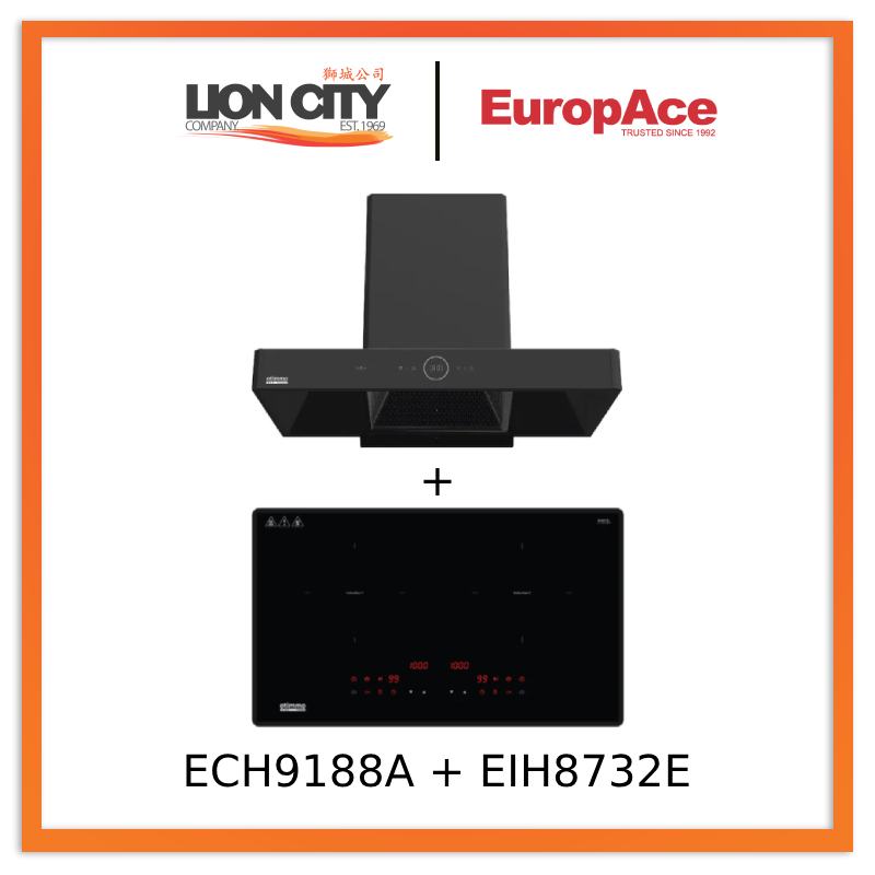 Europace ECH9188A 90CM Premium T Chimney Range Hood & EIH8732E 73cm Induction Cooktop with Magnetic Knob - Modern Kitchen Ventilation & Cooking Combo for Home Chefs