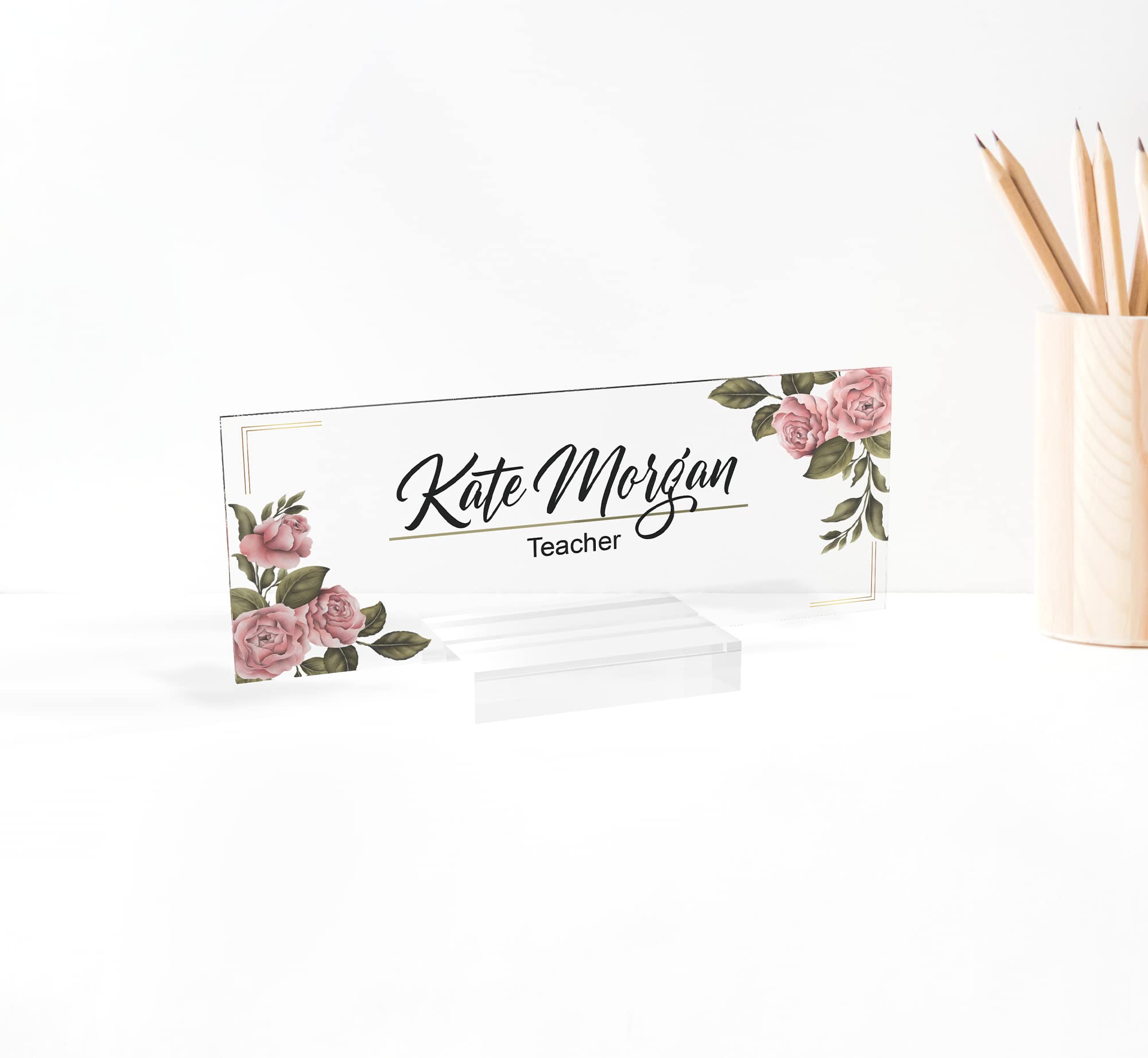 Custom Acrylic Name Plate Plaque - Personalized Office Desk Sign for Managers, Teachers & Professionals | Engraved Nameplate for Office Decor, Gift Ideas & Workspace Organization (Design-13)