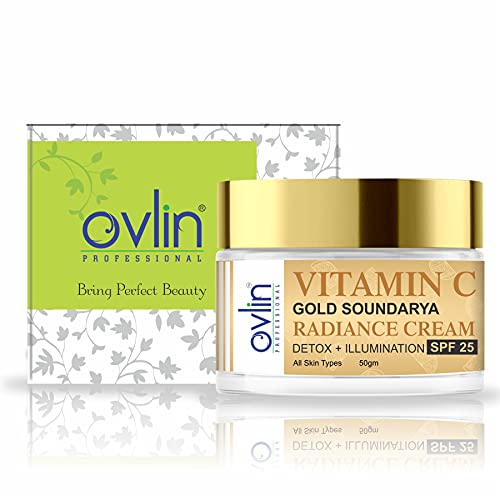Ovlin Professional Vitamin C Face Cream for Glowing Skin - Gold Soundarya Radiance Cream with Aloe Vera, Olive Oil & Vitamin E - Hydrating & Brightening Facial Moisturizer (50g) for Daily Skincare Routine & Night Care
