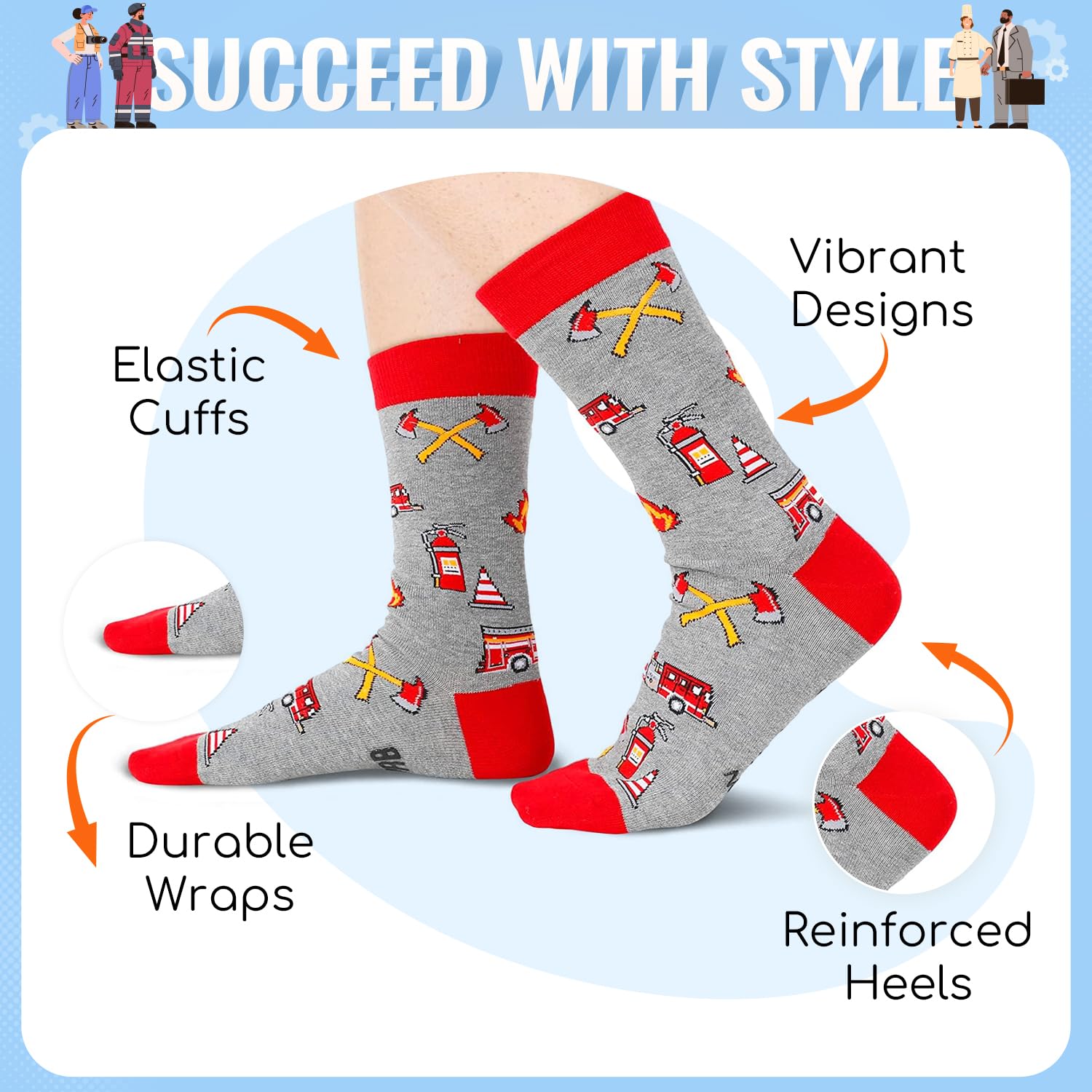 Chef & Firefighter Graduation Socks - Funny Cooking Baking Gifts for Bakers & Firemen - Perfect for Graduation Parties, BBQ Events & Kitchen Work