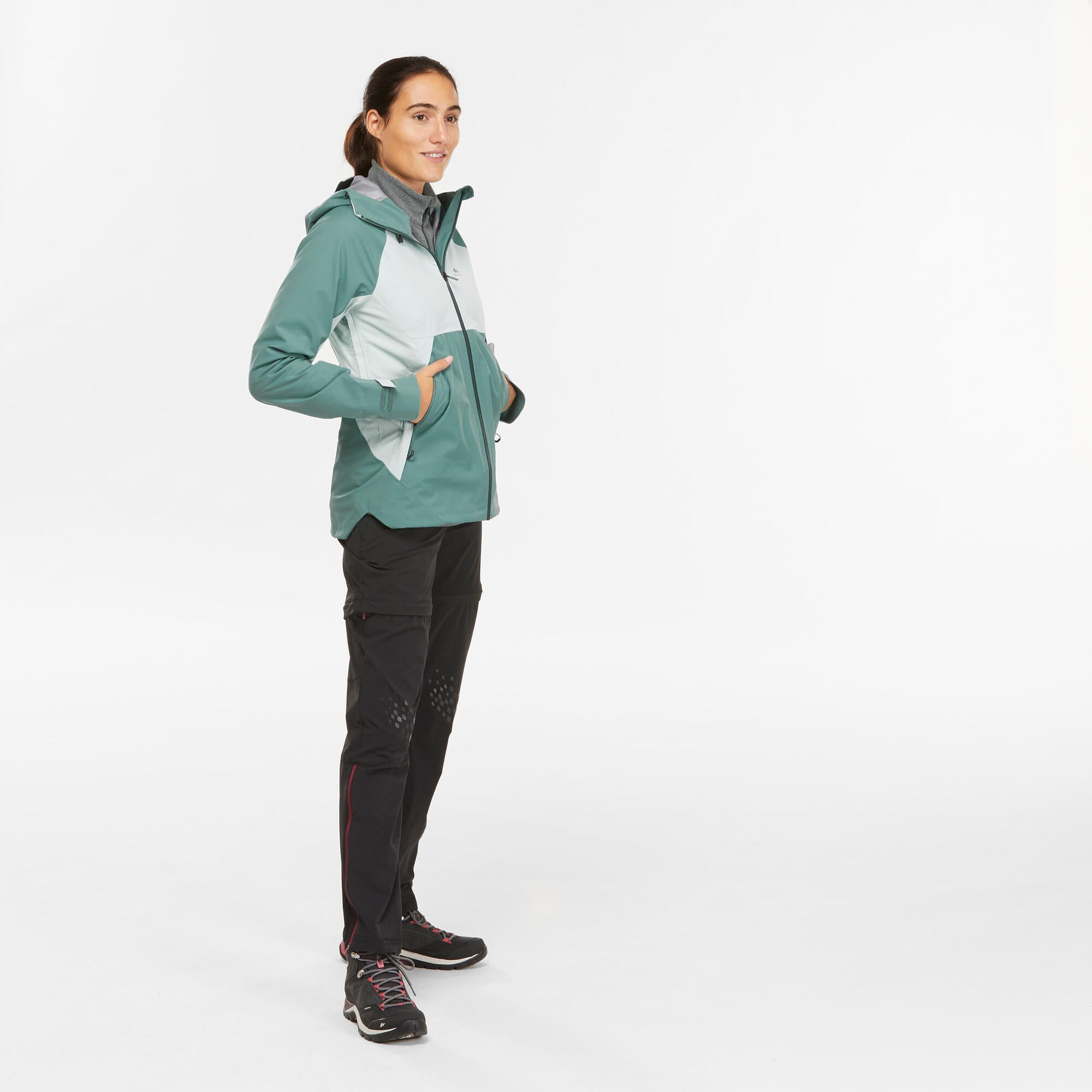 Quechua Women's MH500 Waterproof Hiking Jacket - Lightweight Windproof Raincoat for Outdoor Adventures, Camping & Travel