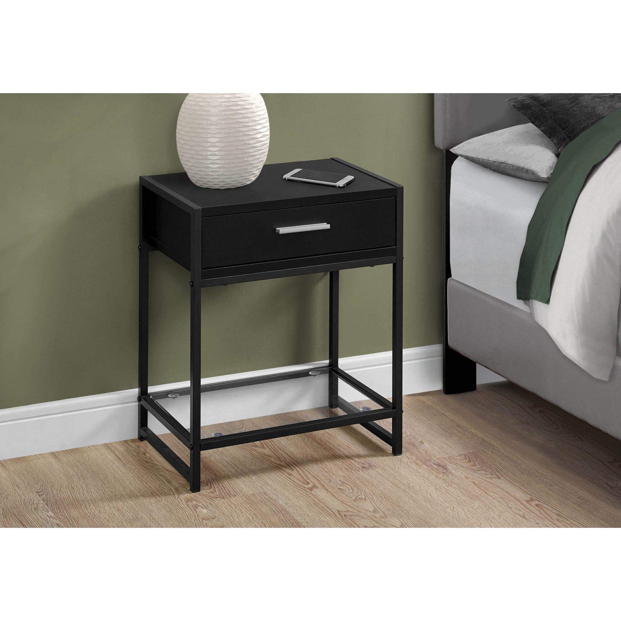 Offex 22 Inch Tempered Glass Accent Table - Modern Black End Table & Nightstand with Metal Accents - Perfect for Living Room, Bedroom, or Office Decor