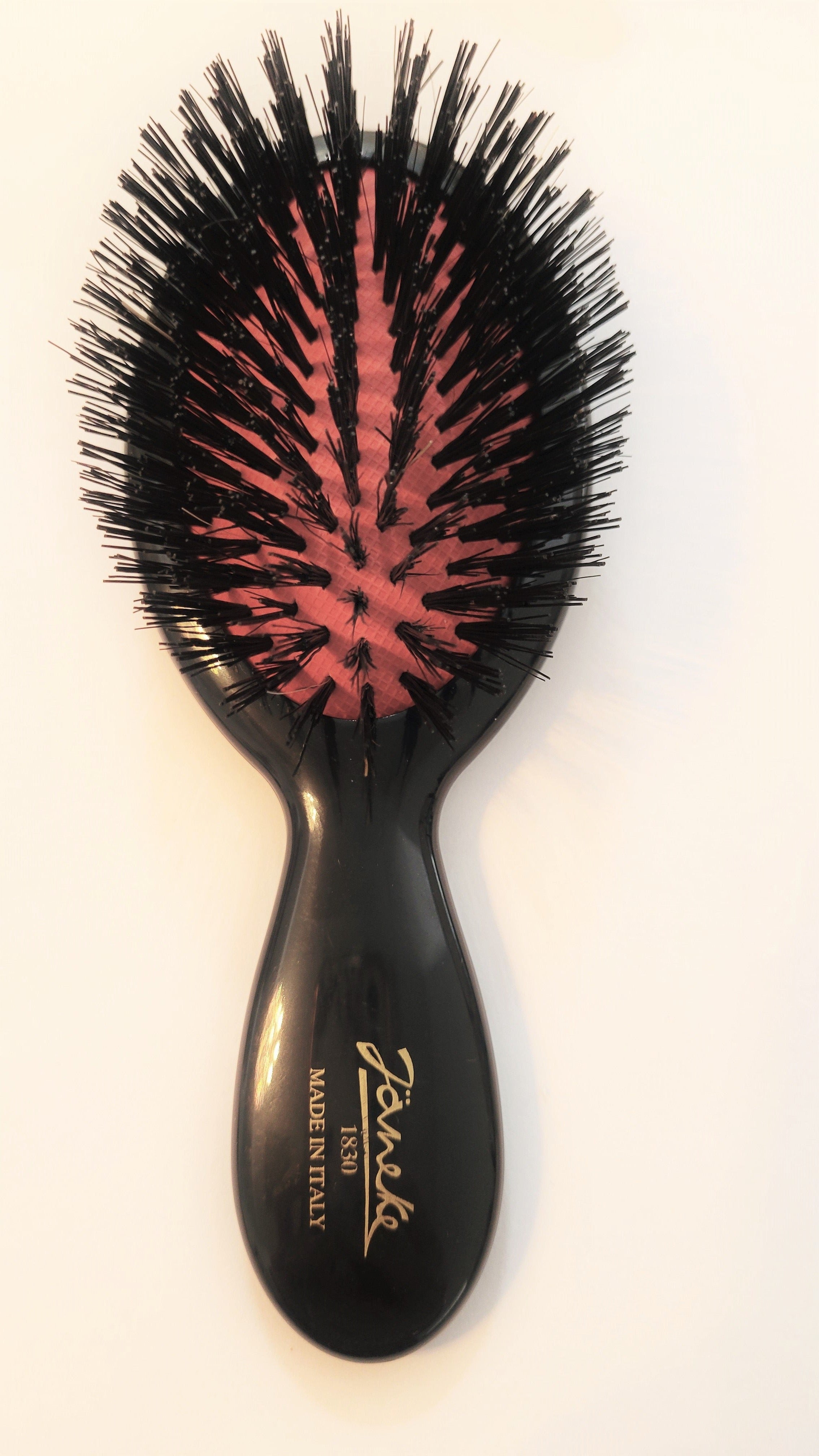 Janeke Pure Bristle Hair Brush - Small Black Boar Bristle Brush for Smoothing, Styling & Shine | Perfect for Daily Hair Care & Detangling at Home or Travel