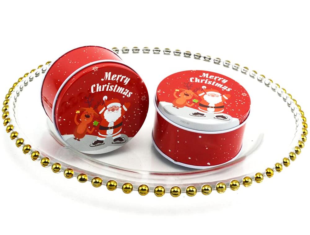 4 Pack Small Christmas Candy Jars with Lids - Empty Round Tin Boxes for Holiday Treats, Biscuits, Chocolates & Party Gifts | Perfect for Christmas Celebrations, Office Treats & Festive Gift Giving