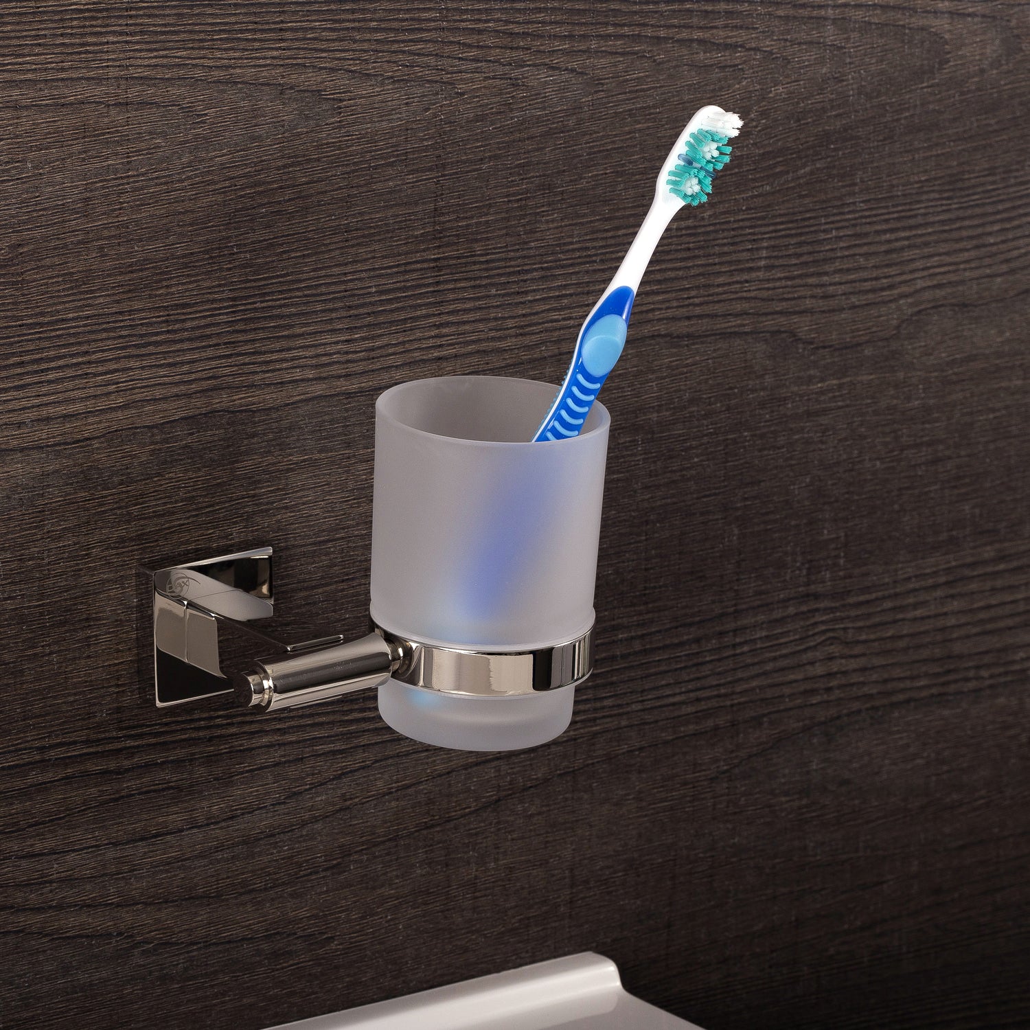 DAX Stainless Steel Wall Mount Toothbrush Holder with Glass Cup - Satin Finish Bathroom Organizer (3.75