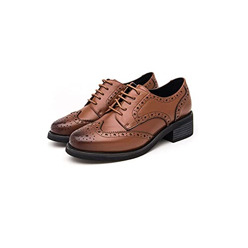 Wangchngqing Women's Genuine Leather Oxford Dress Shoes - Lace Up Pointed Toe Business Casual Shoes for Women (Brown, Size 8.5) | Perfect for Office, Wedding & Formal Occasions