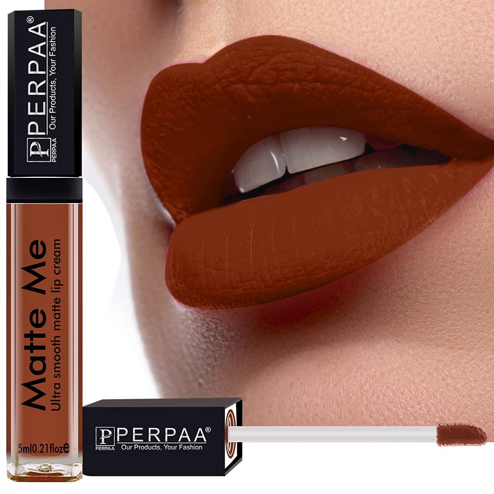 PERPAA® One Stroke Matte Liquid Lipstick - Long Lasting, Smudge Proof, 5ml, Brown Wood Shade | Perfect for Everyday Wear, Parties & Special Occasions