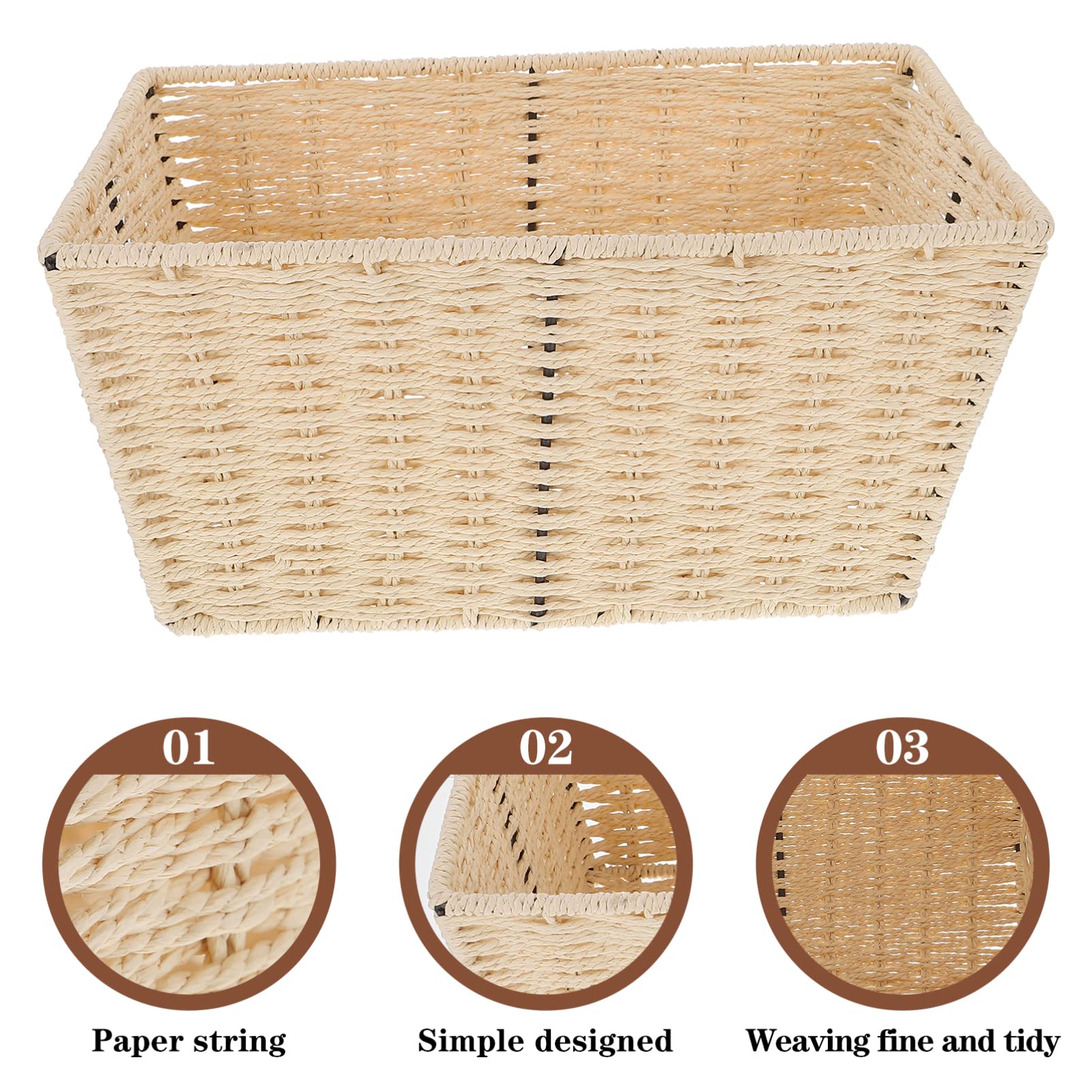 VOSAREA Woven Storage Basket - Handled Wicker Organizer for Cosmetics, Laundry, Toiletries & Kids Supplies | Natural Paper Rope Decorative Basket for Bathroom, Nursery & Home Organization