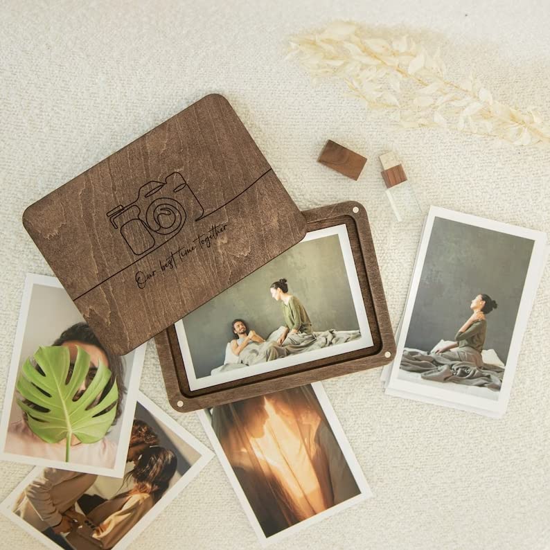 Personalized Engraved Wooden Keepsake Box for Couples - Our Adventures Memory Box with Acrylic Photo Mini Album - Perfect Engagement & Anniversary Gift for Romantic Couples - Great for Storing Photos, Love Letters & Special Mementos