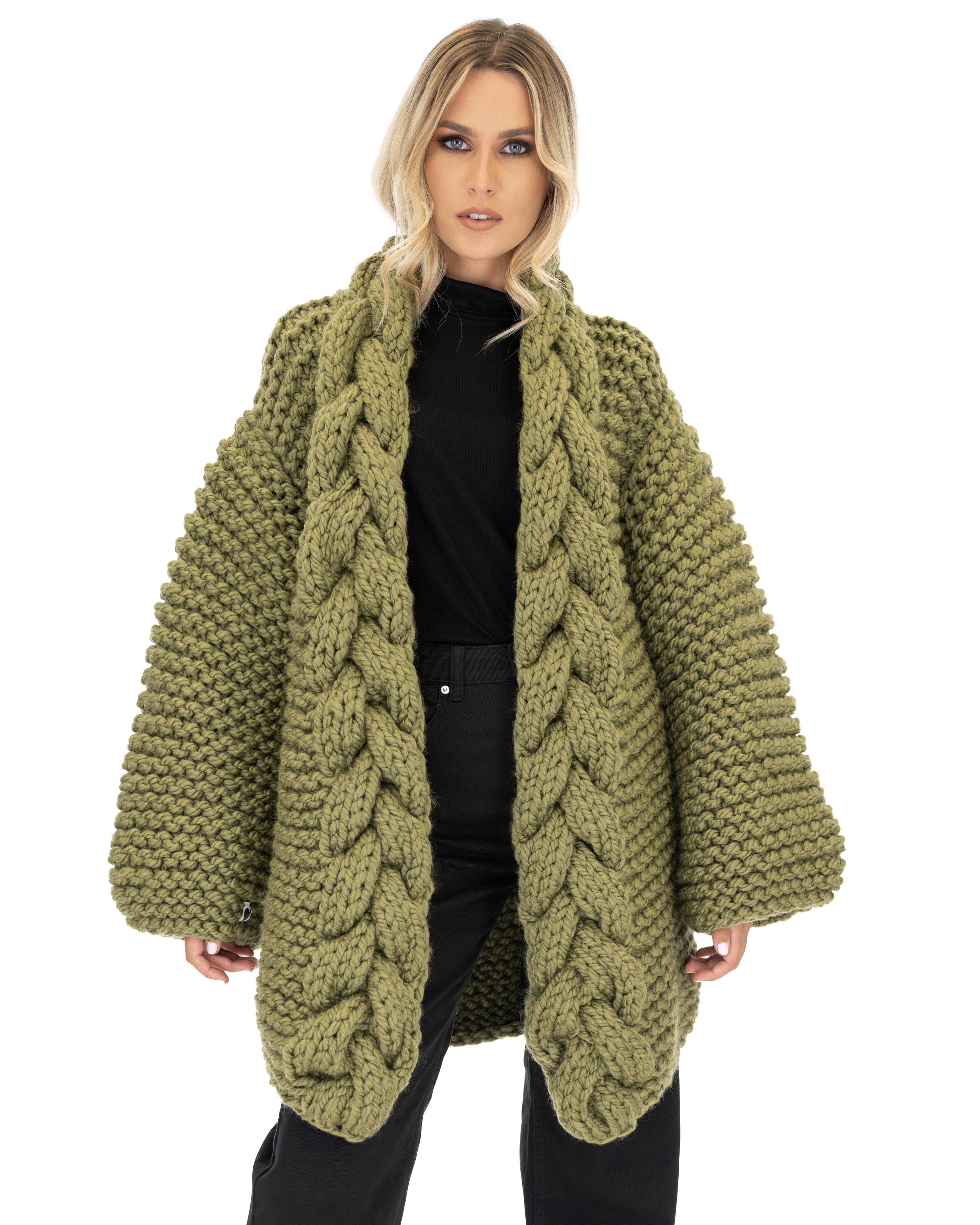 Women's Cable Knit Coat - Soft Wool Winter Jacket for Ladies - Perfect for Cold Weather, Office Wear & Casual Outfits