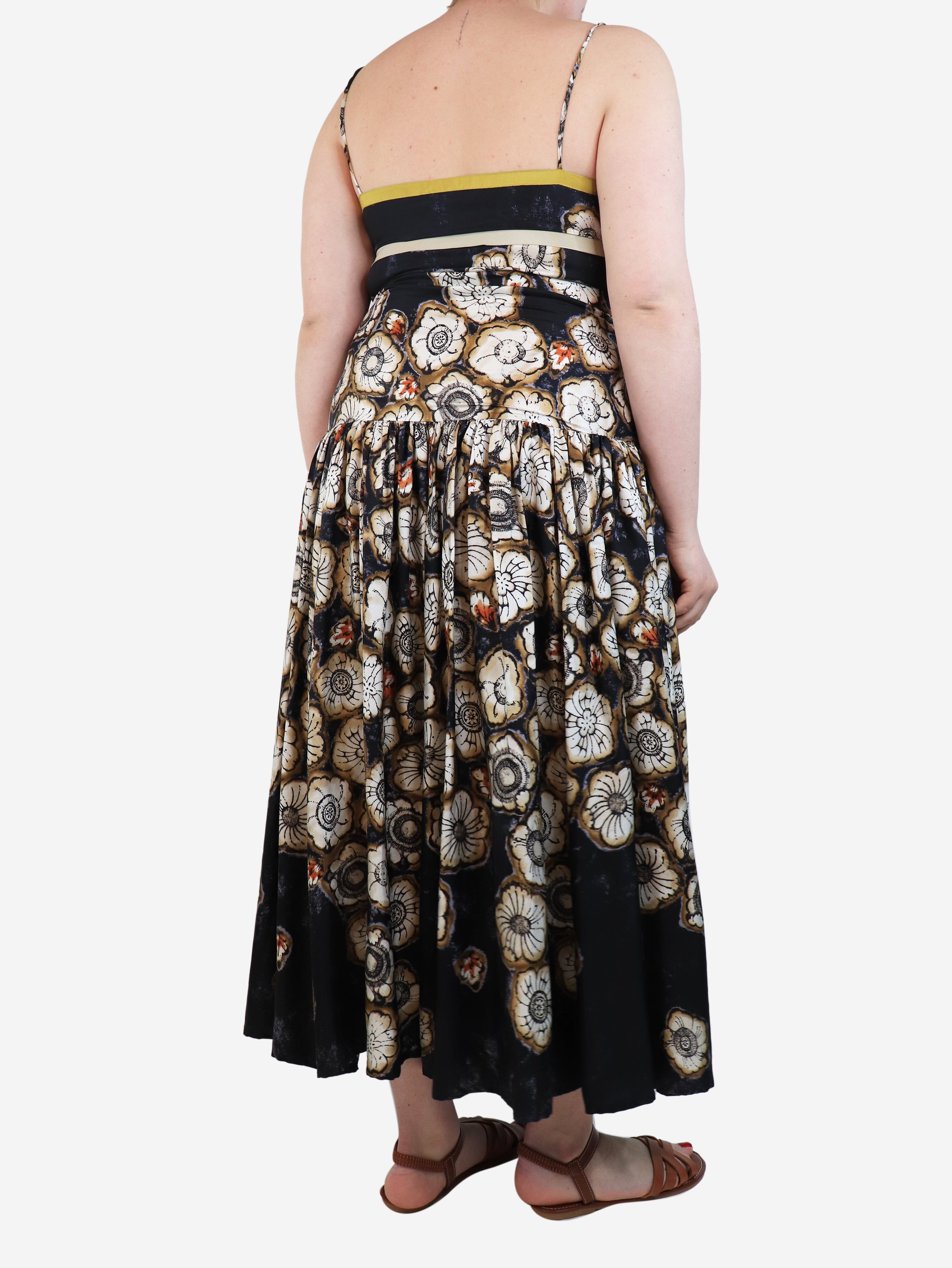 Elegant Black Printed Silk Dress - UK Size 12 | Women's Formal Evening Gown for Parties, Weddings & Special Occasions