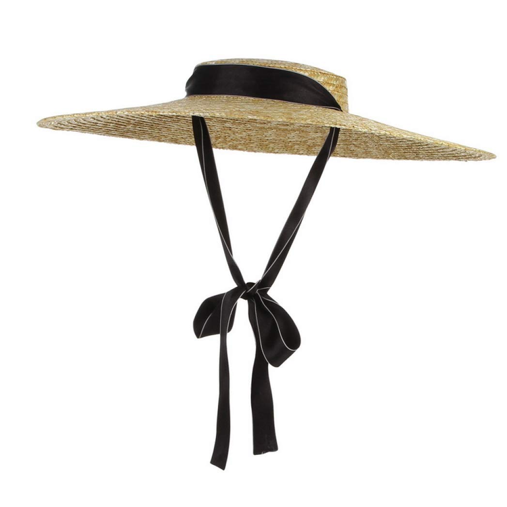 Vintage Boater Straw Hat for Women - Large Brim Sun Hat with Adjustable Chin Strap, Wide Brim Floppy Beach Hat for Summer, Outdoor, Gardening, and Travel Protection