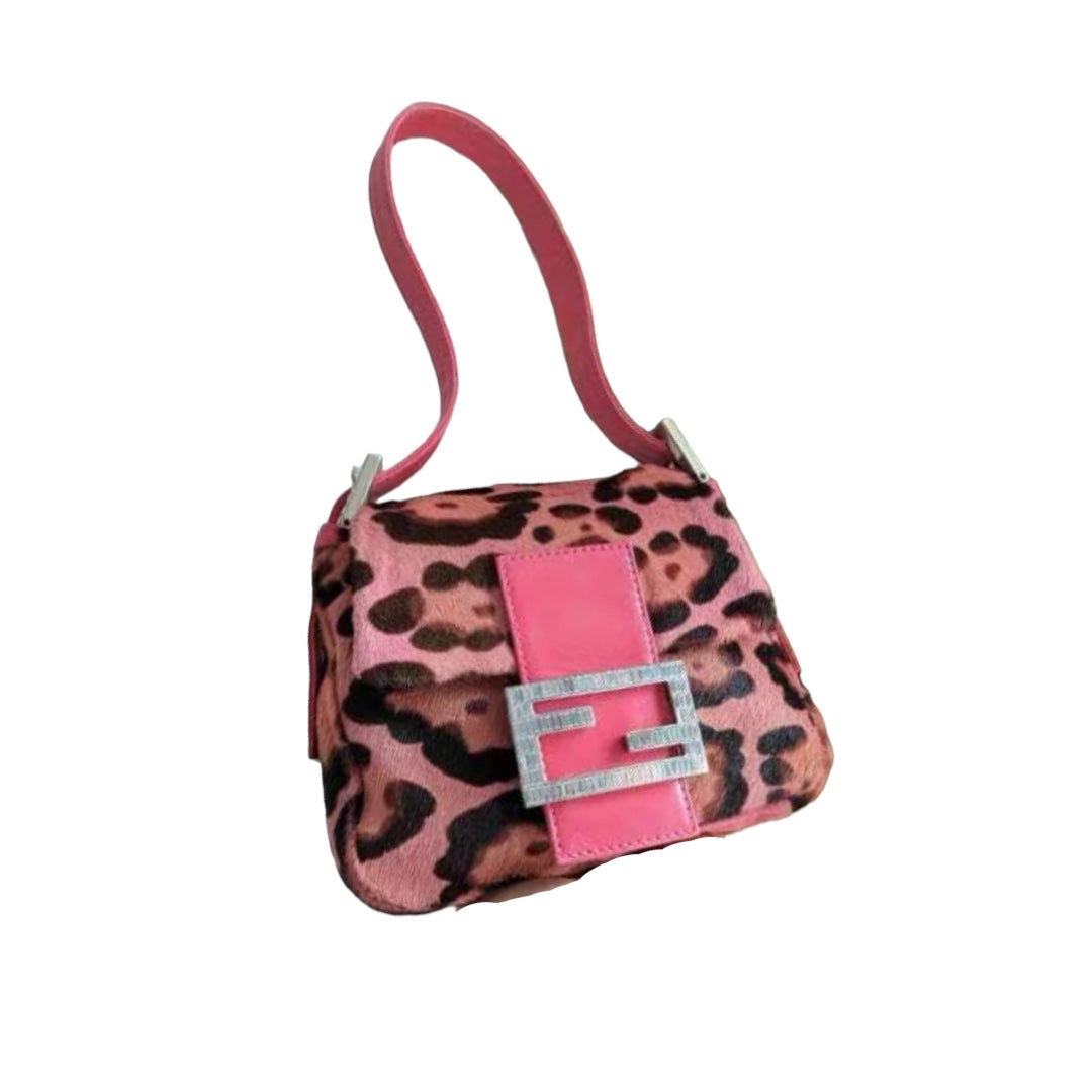 Fendi Pink Pony Hair Rhinestone Buckle Handbag - Luxury Designer Clutch for Women, Perfect for Evening Parties & Special Occasions