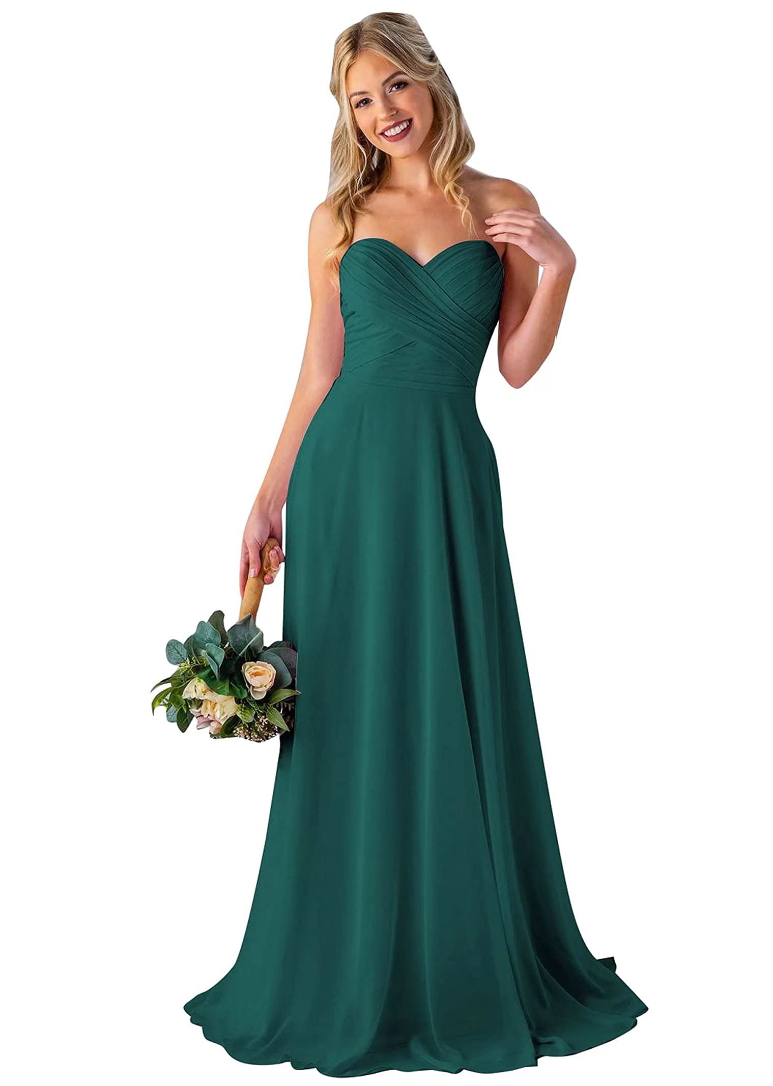Elegant Sweetheart Neckline Long Chiffon Bridesmaid Dress for Women - Formal Wedding, Prom & Evening Gowns - Perfect for Bridal Party, Homecoming & Special Occasions