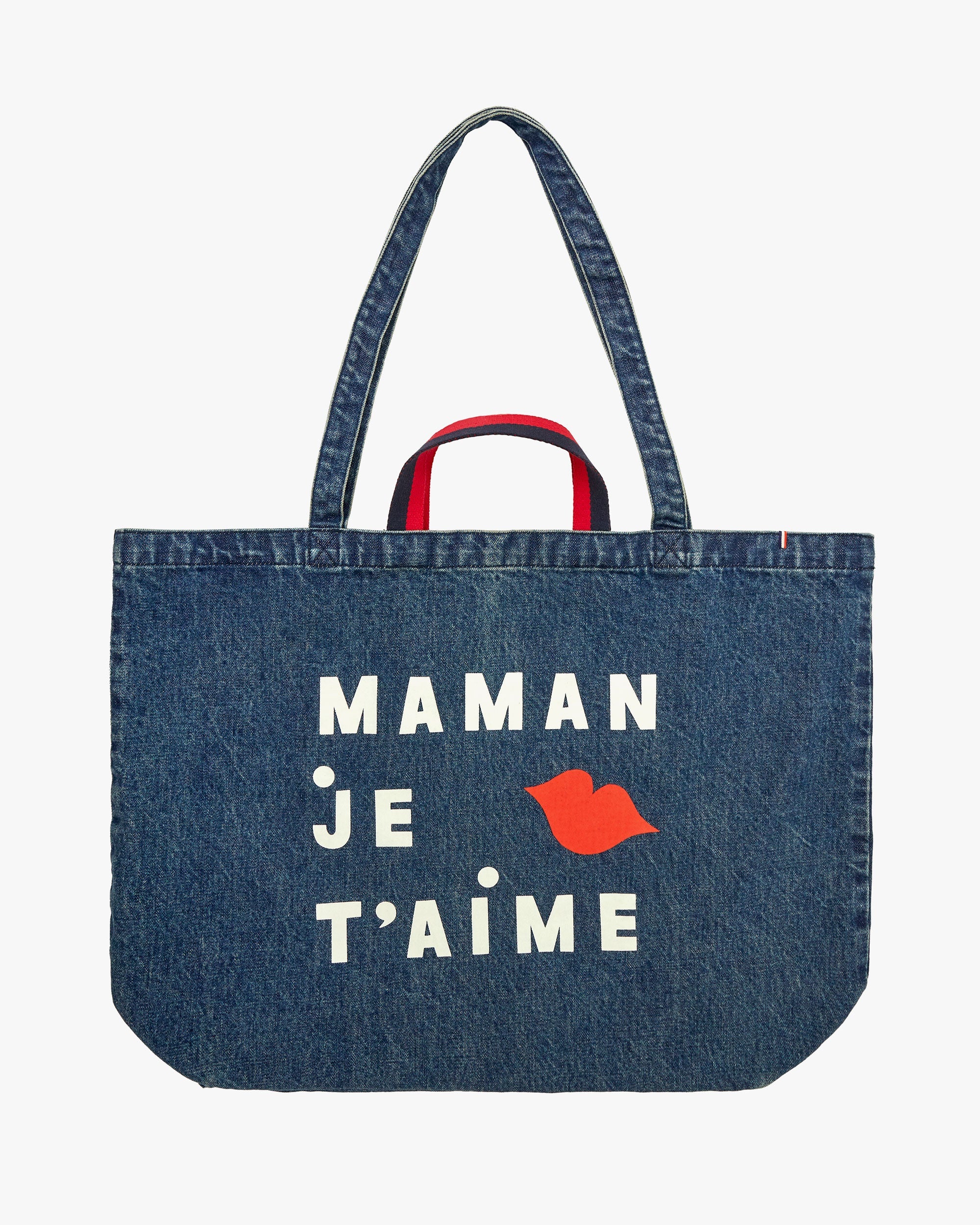 EMC x CV Jumbo Tote Bag - Indigo Denim with Cream & Bright Poppy Print - 
