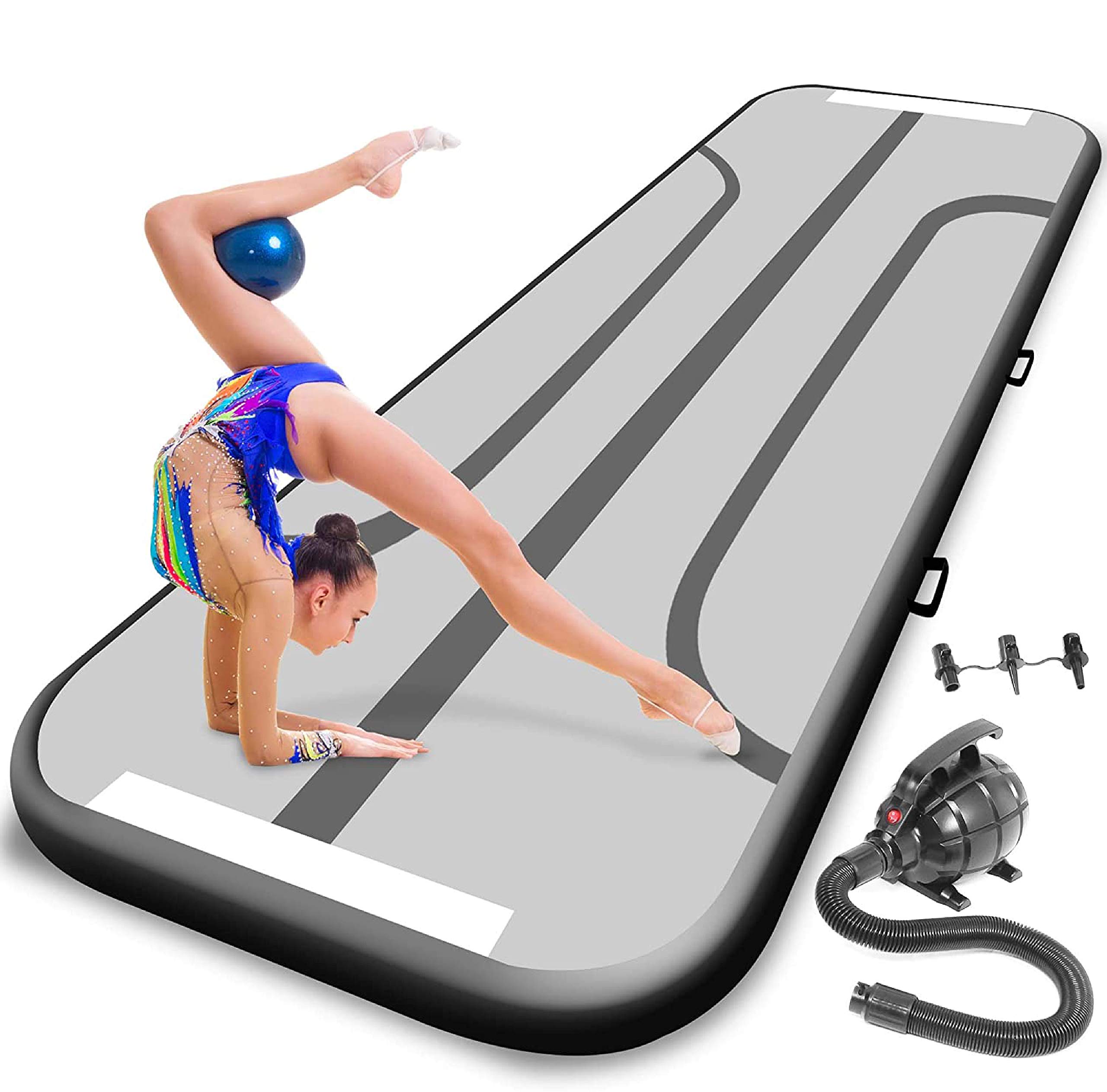 SereneLife Inflatable Gymnastics Air Tumbling Mat - Portable Training Equipment for Home, Gym & Outdoor Use - Perfect for Kids, Adults & Cheerleading Practice