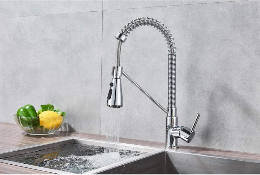 360° Rotating Chrome Kitchen Faucet with Pull Down Sprayer - Single Handle Hot & Cold Water Mixer Tap for Modern Kitchen Sink | Perfect for Washing Dishes, Filling Pots & Daily Cooking Tasks