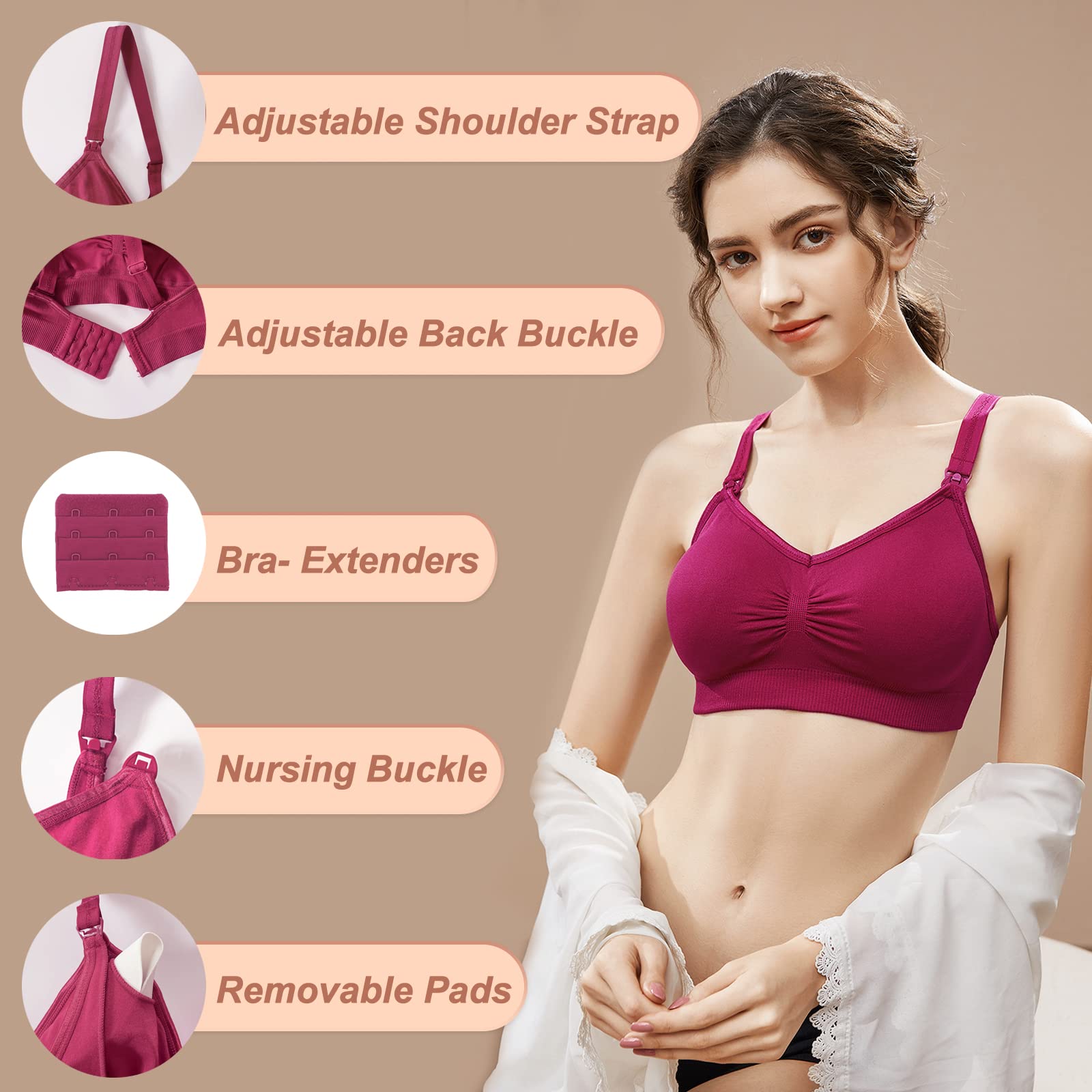 JAMRID Maternity Nursing Sleep Bra - Comfortable Breastfeeding & Pumping Bra for Pregnant Women with Extra Extenders - Perfect for Nighttime Nursing and Postpartum Comfort