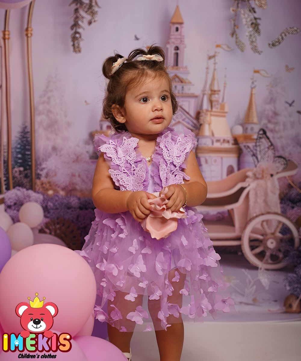 IMEKIS Newborn Baby Girls 1st Birthday Outfit - Butterfly Princess Dress with Matching Headband | Perfect for Birthday Party, Photo Shoot & Special Occasions