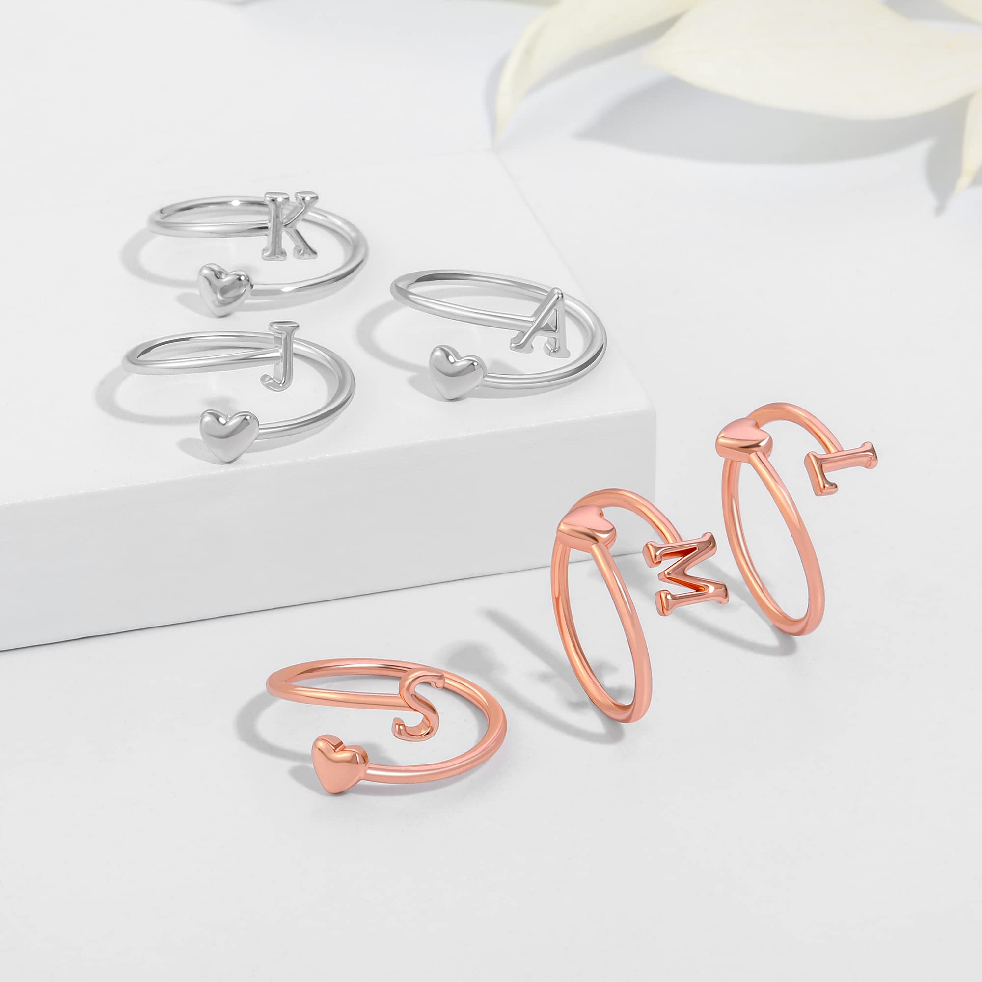 Heart Initial Rings for Women & Teen Girls - Adjustable Stackable Cute Heart Letter Rings - Perfect for Valentine's Day Gifts, Birthday Presents & Everyday Fashion Jewelry