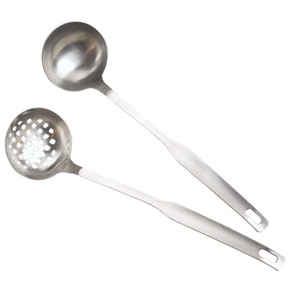 2-Pack Stainless Steel Colander Spoons - Slotted Soup & Hot Pot Serving Spoons for Cooking, Straining, and Serving - Perfect for Kitchens, Restaurants, and Outdoor BBQs