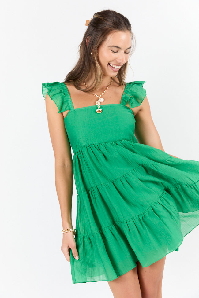 It's My Day Green Smocked Top Mini Dress - Floral Summer Party Dress for Women, Girls, Casual Outing & Beach Vacation