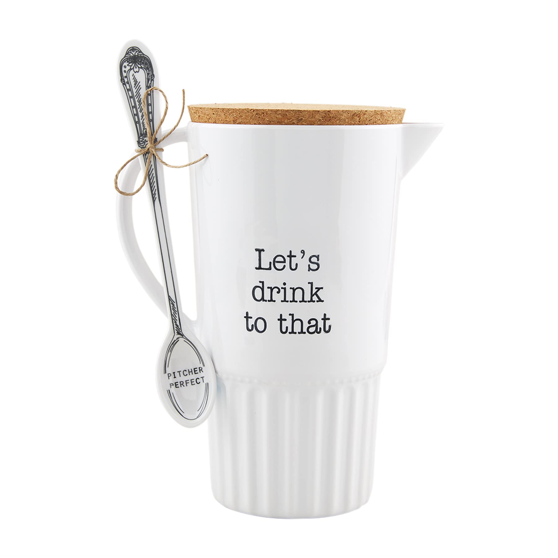Mud Pie White Melamine Pitcher and Spoon Set - 31 oz | Durable & BPA-Free | Perfect for Iced Tea, Lemonade, and Summer Beverages