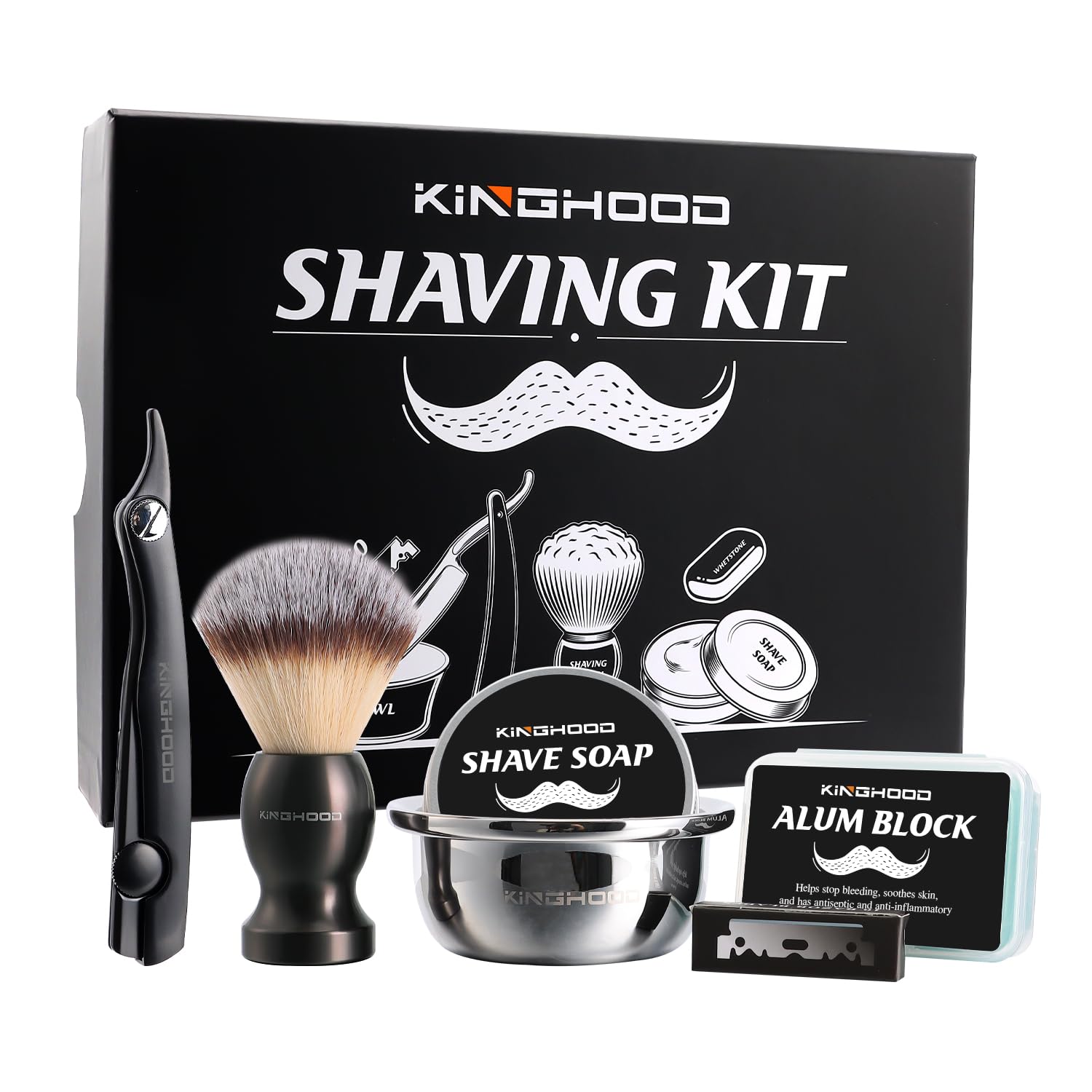 Premium Straight Razor Shaving Kit for Men - Single Edge Safety Razor Set with Shaving Brush, Alum Block, Shaving Soap Bowl & 10 Blades - Perfect for Wet Shaving, Beard Grooming & Classic Barber Style Shaves at Home