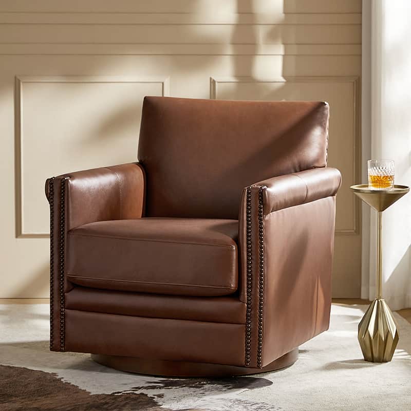 Sonam Genuine Leather Swivel Chair - 360 Degree Rotating Executive Office Chair with Adjustable Height for Home & Office Workspace - Ergonomic Comfort for Long Hours Sitting