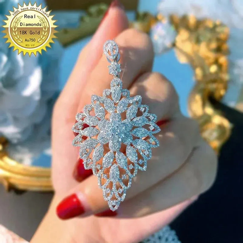 18K Real Gold Necklace with 2.85ct Natural Diamonds - Elegant H M026 Pendant for Women, Perfect for Weddings, Anniversaries & Special Occasions
