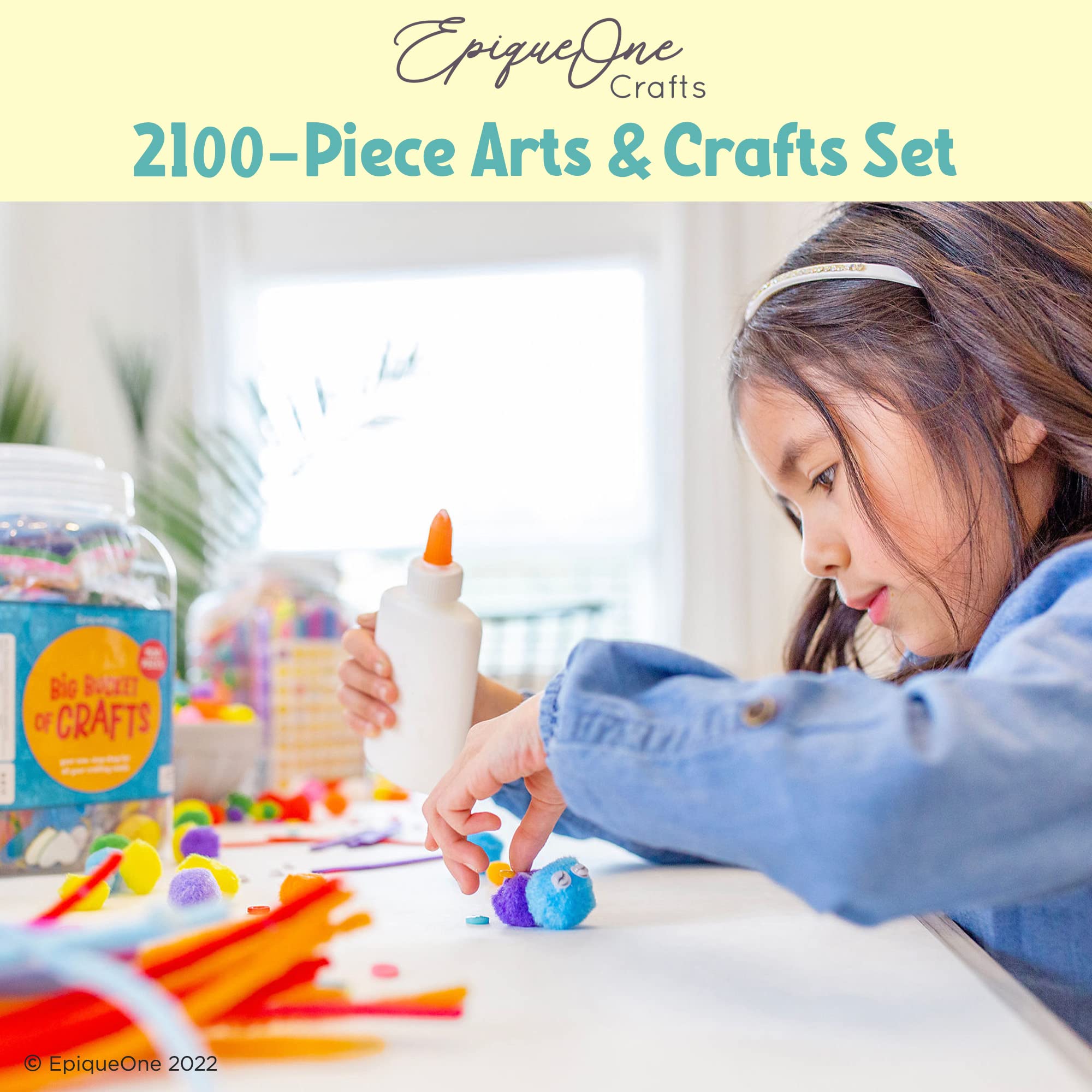 EpiqueOne 2100-Piece Arts & Crafts Kit with Pom Poms, Googly Eyes, Glitter Balls | Complete DIY Craft Supplies for Kids & Adults | Perfect for School Projects, Home Decor, Party Favors & Creative Gift Making