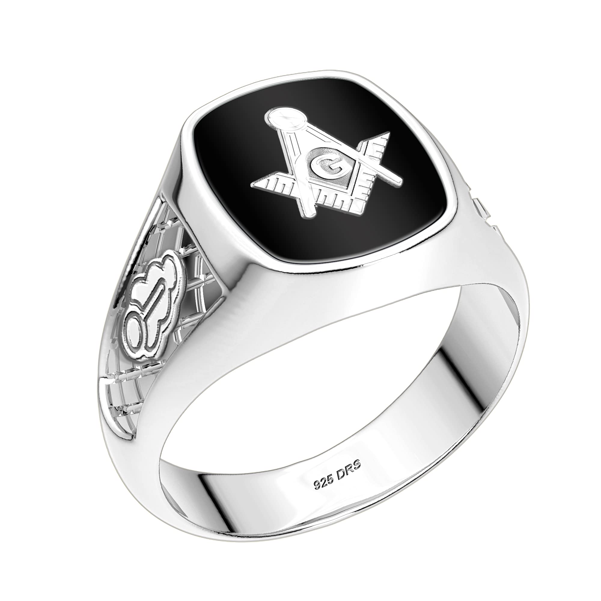 Customizable 925 Sterling Silver Masonic Ring for Men with 10K/14K Yellow Gold Solid Back - Master Mason Jewelry for Brotherhood & Formal Occasions