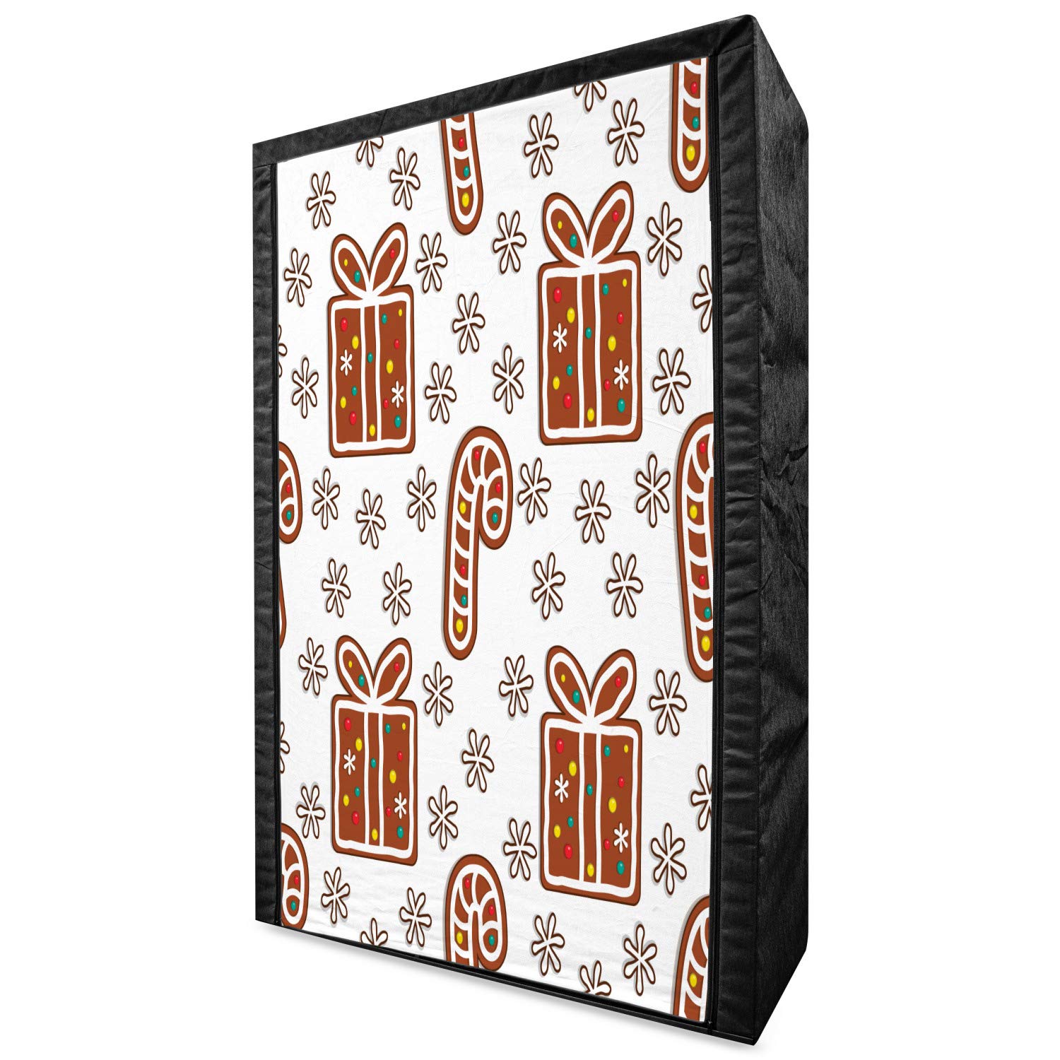 Lunarable Christmas Portable Fabric Wardrobe - Gingerbread Cookies Themed Gift Boxes & Snowflake Baton - 42.5