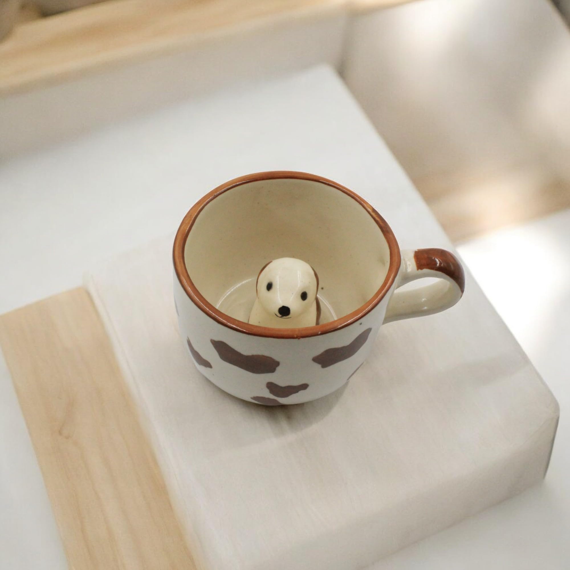 The Pottery Muse Dog Ceramic Milk & Coffee Mug - 10oz White & Brown Pet Lover Cup | Microwave & Dishwasher Safe | Perfect for Hot Drinks, Home, Office, or Gift Giving | Great for Coffee, Tea, Hot Chocolate & Breakfast Use