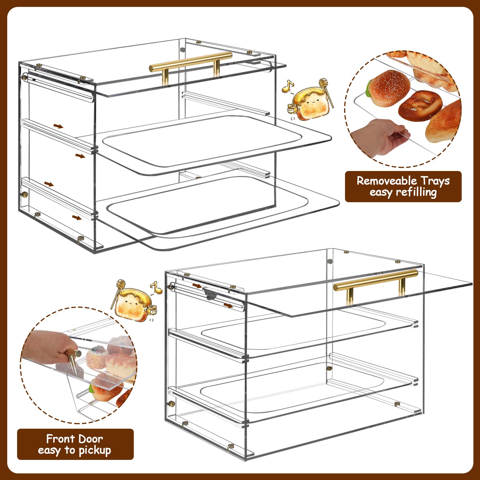2-Tier Acrylic Bread Display Case with Front Door - Large Pastry & Cake Showcase for Bakery, Donuts, Sourdough Bread - Perfect for Countertop Display in Bakeries, Cafes, and Home Kitchens