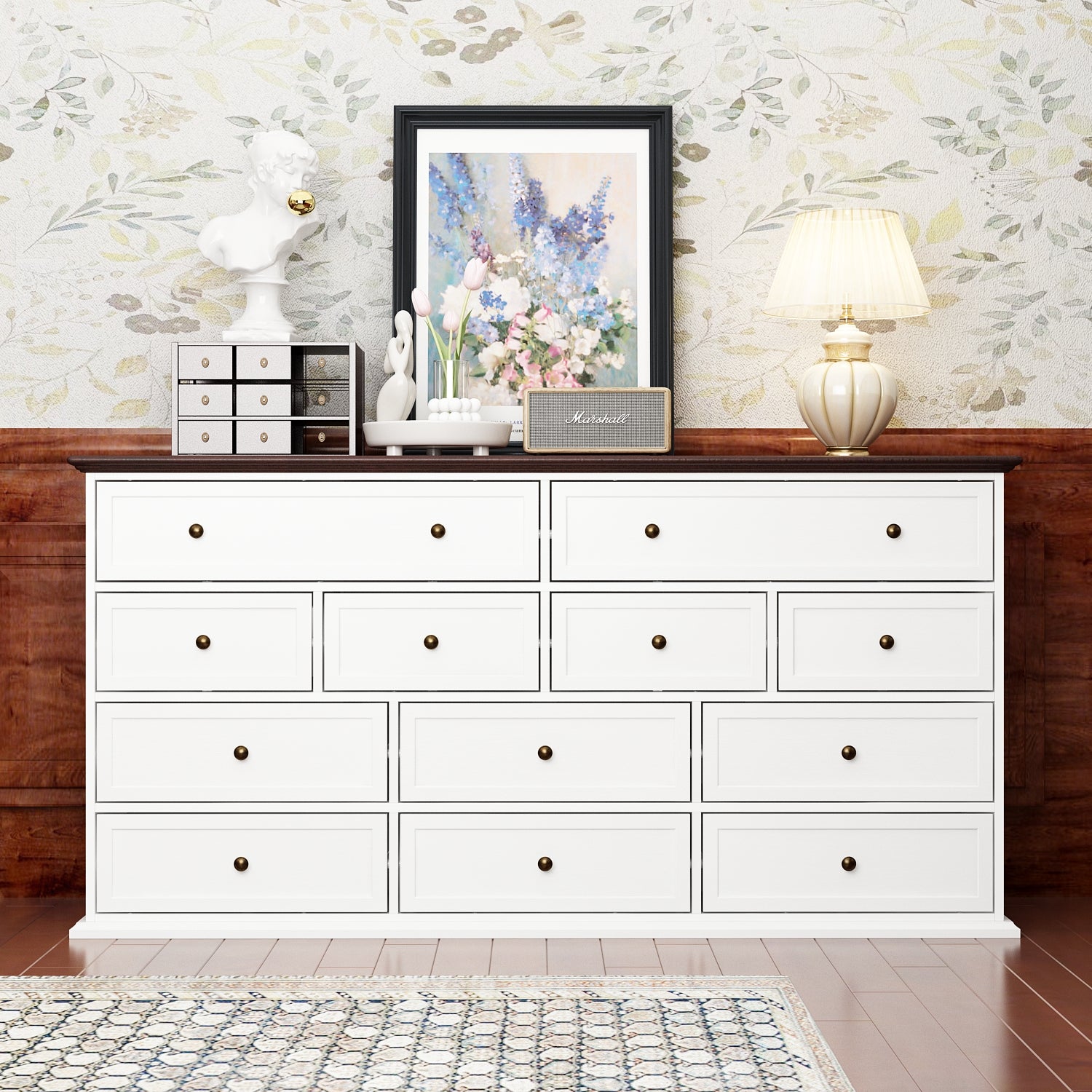 61-Inch Wide 12-Drawer Dresser - Modern Wooden Chest of Drawers for Bedroom Storage & Organization | Perfect for Master Bedroom, Guest Room, or Dormitory