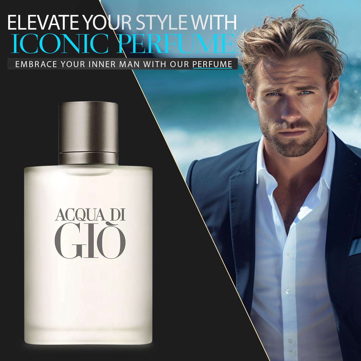 Giorgio Armani Acqua di Giò Eau de Toilette Spray for Men - 3.4 oz / 100 mL Luxury Cologne Gift Set with Lavender Soy Candle, Car Freshener & Travel Atomizer - Perfect for Gifts, Date Nights & Business Travel