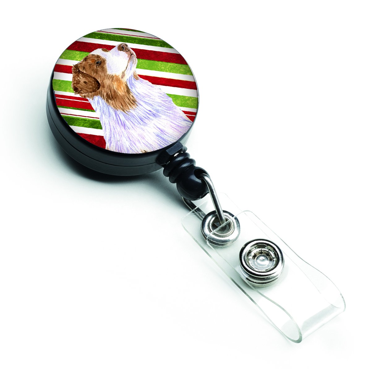 Australian Shepherd Candy Cane Christmas Retractable Badge Reel - Festive Holiday ID Holder for Nurses, Teachers & Office Workers (Pet Lover Gift Idea)