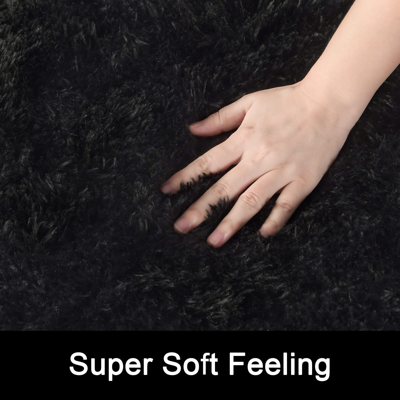 Premium Fluffy Black Shaggy Area Rug 3x5 Feet - Ultra Soft Non-Slip Washable Carpet for Bedroom, Living Room, Kids Room, Nursery, Office & Dorm Decor | Cozy Home Accent for Comfort & Style