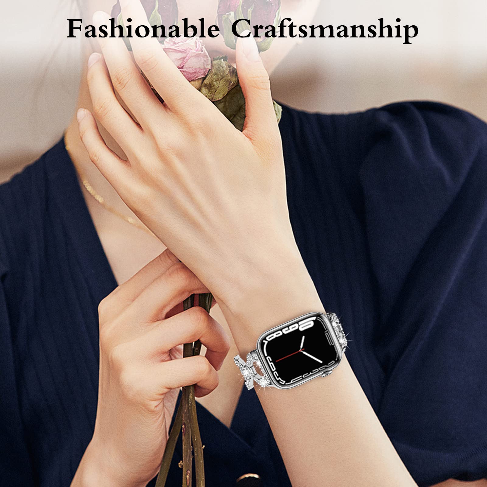 OULUCCI Bling Bands for Apple Watch Series 10/9/8/7/6/5/4/3/2/1 - 38mm 40mm 42mm 44mm 45mm 46mm Diamond Jewelry Metal O-Shape Elegant Watch Band for Women - Perfect for Parties, Weddings & Everyday Wear