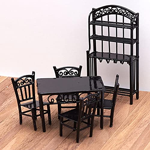 Black Miniature Kitchen Table Set for Dollhouse - Realistic Tiny Furniture for Dollhouse Decor, DIY Crafts, and Collectibles | Perfect for Miniature Displays, Doll Accessories, and Model Scenes