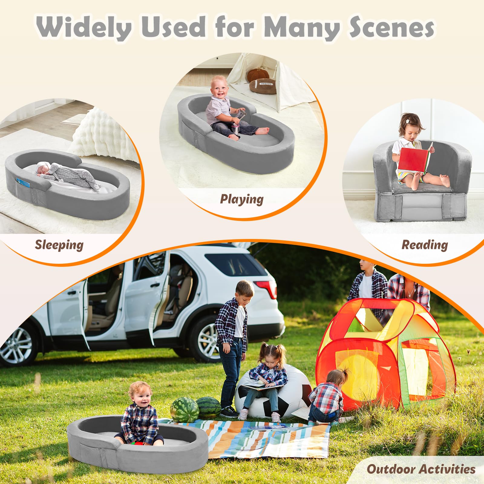 Portable Toddler Travel Bed - Foldable 2-in-1 Kids Sofa with Soft Foam & Washable Cover | Convertible Toddler Cot for Indoor & Outdoor Use | Perfect for Camping, Sleepovers, and Travel Adventures
