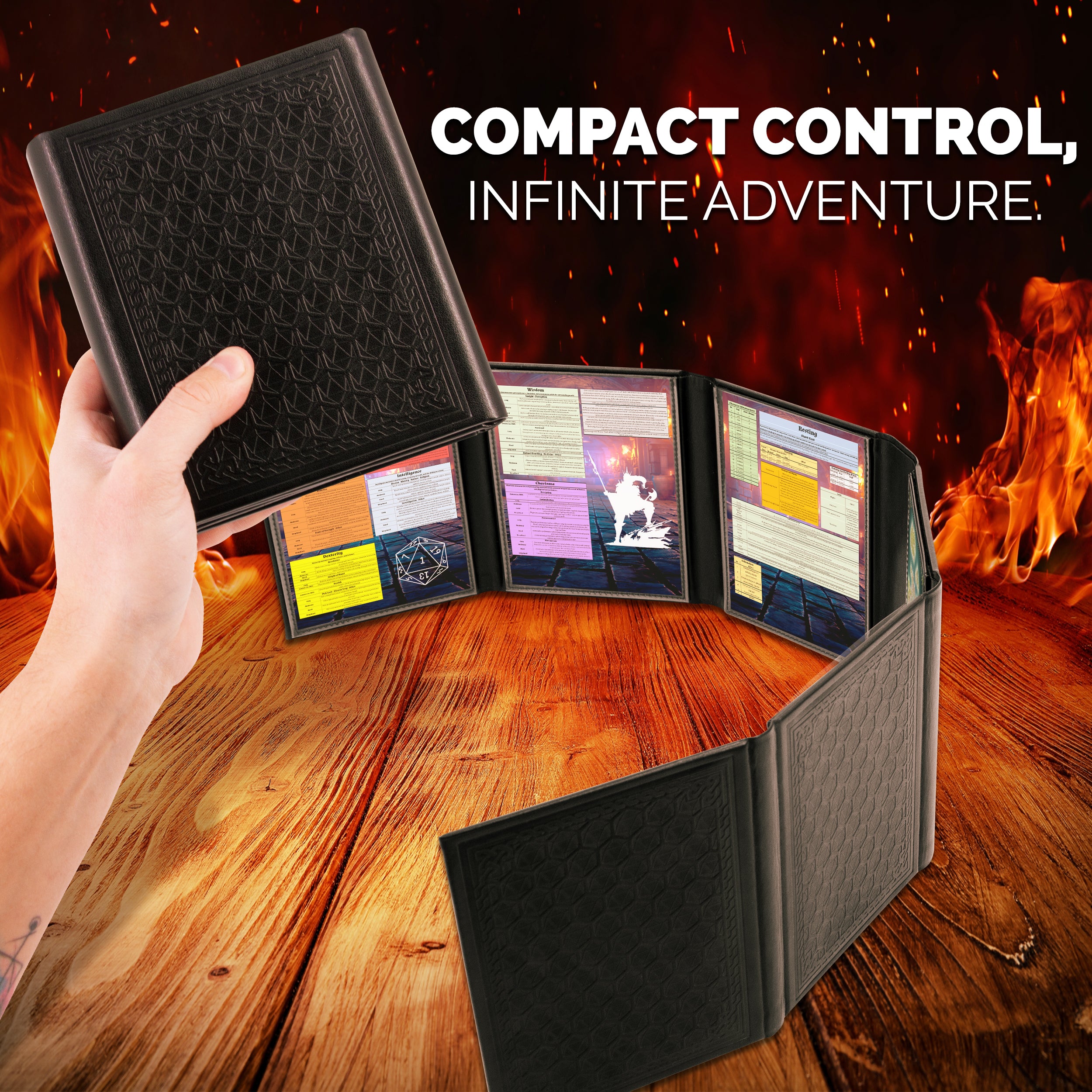 6-Panel Compact DM Screen - Faux Leather Dungeon Master Screen for D&D, RPG & Tabletop Games | Portable Game Master Tool for D&D 5e, Pathfinder & TTRPG Sessions