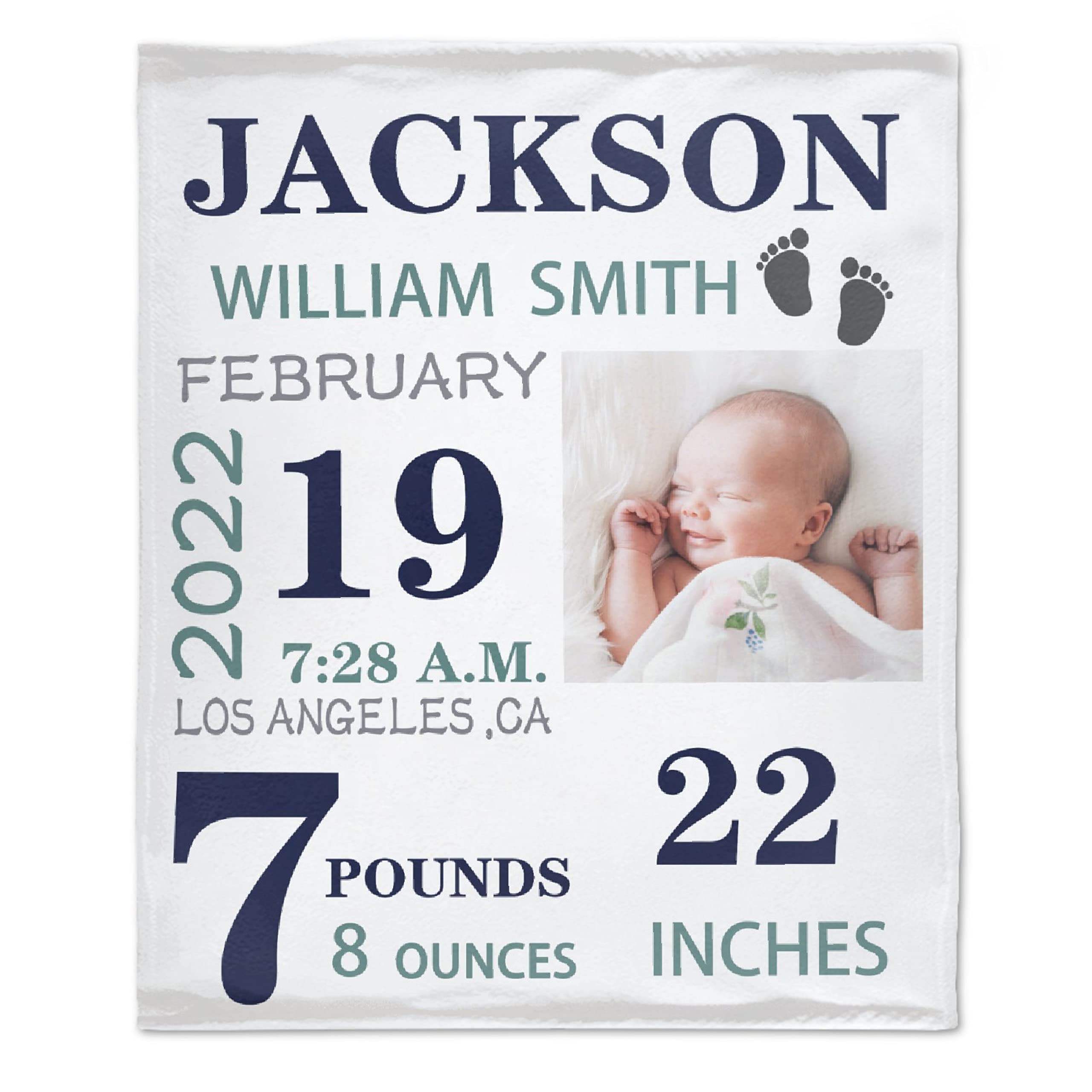 Personalized Baby Blanket with Custom Name, Birth Date & Time - 120