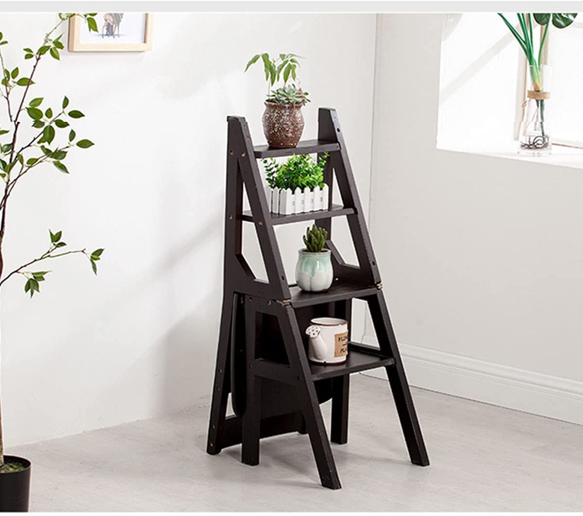 FADUNI 4-Step Foldable Step Stool for Home, Kitchen, Office - Creative Transformable Ladder Stool with Non-Slip Feet, Space Saving Design, Indoor Use (Library, Shelves, Cabinets)