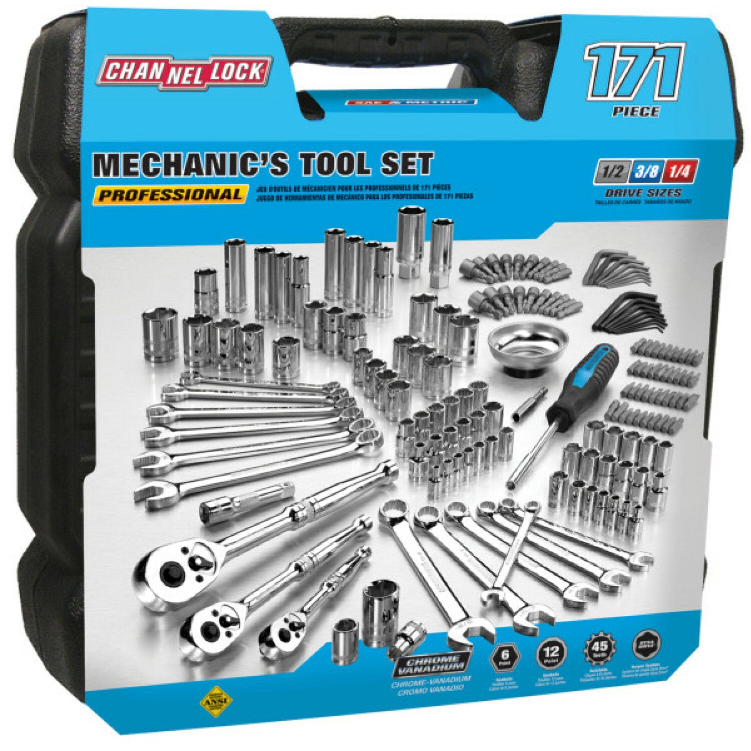 Channellock 39053 171-Piece Professional Mechanic's Tool Set - Complete Automotive Repair Kit for DIY & Professional Use in Garage, Workshop & Home Projects