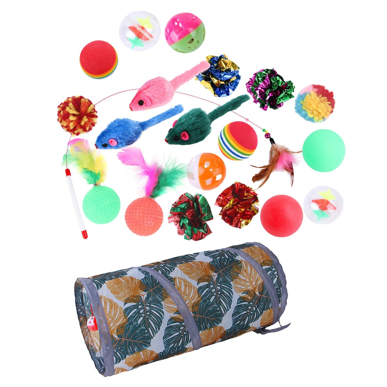21PCS Cat Toys Kitten Toys Set - Interactive Cat Teaser Wand, Crinkle Balls, Mouse Toys & Play Tunnel for Indoor Cats - Perfect for Playtime, Exercise & Bonding with Your Kitty