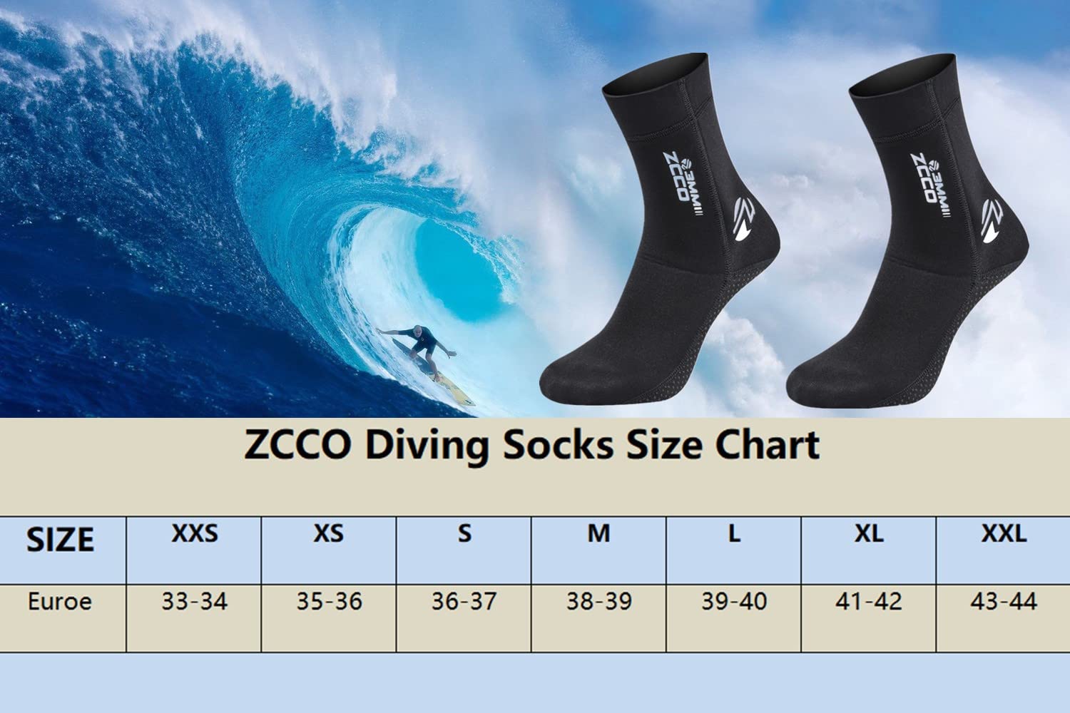ZCCO 3mm Neoprene Diving Socks for Men & Women - Waterproof Beach Swim Socks for Snorkeling, Surfing, Kayaking & Water Sports - Ideal for Cold Water Protection & Comfortable Barefoot Wear